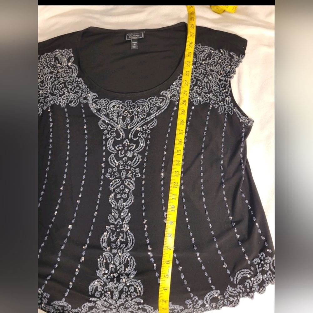 Dressbarn Sequin Sparkle Evening Sleeveless Pullover Blouse Size 20 Knit Stretch - Picture 5 of 10